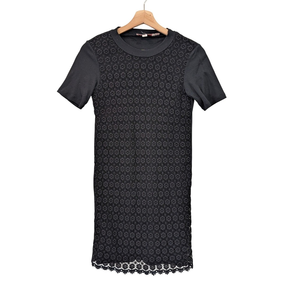 See By Chloe Black Eyelet Lace Cotton T-Shirt Mini Dress Size 2 US 34 FR LBD